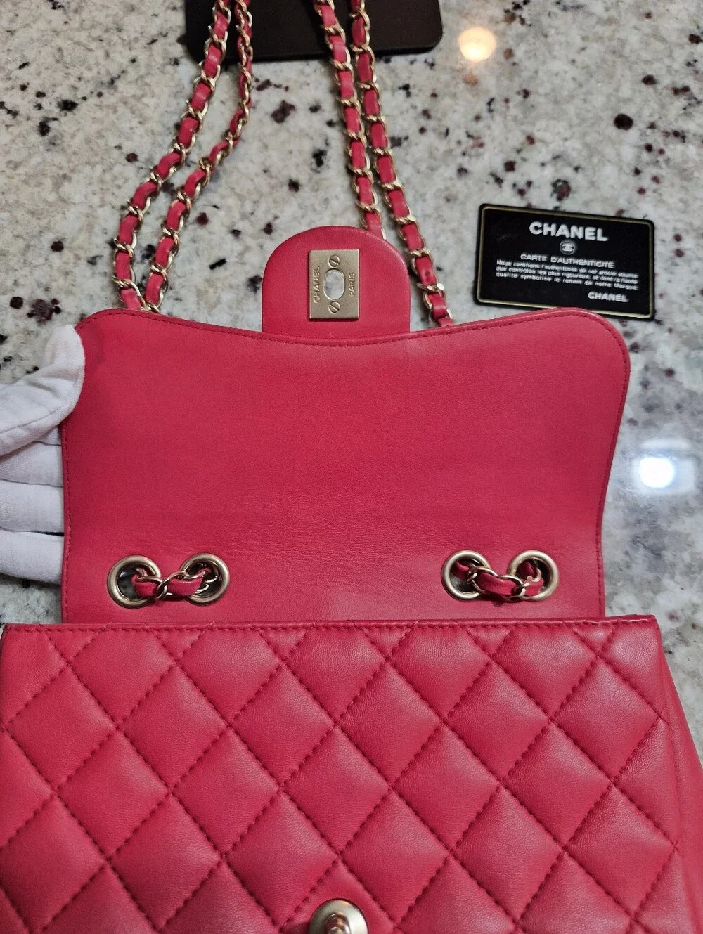 Chanel 15B Lipstick Red Lambskin Classic Mini Flap Bag GHW Rectangular
